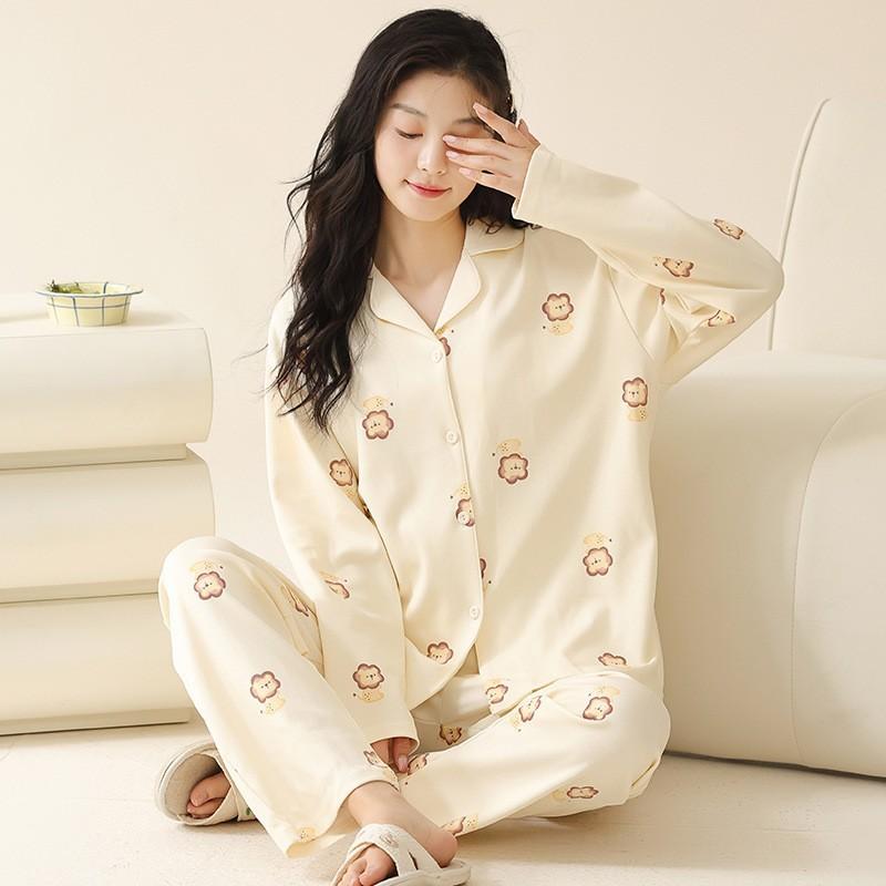 Women's Cardigan Long-sleeved Long Pants Cotton Pajamas Homewear   New Women's Cute Cartoon Comfortable Suit Can Be Worn Outside