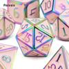 7 Pcs Pink Colorful Standard Metal Dice Solid Metal Polyhedral Dice Set Suitable for Role-Playing RPG  Board Game Card Game