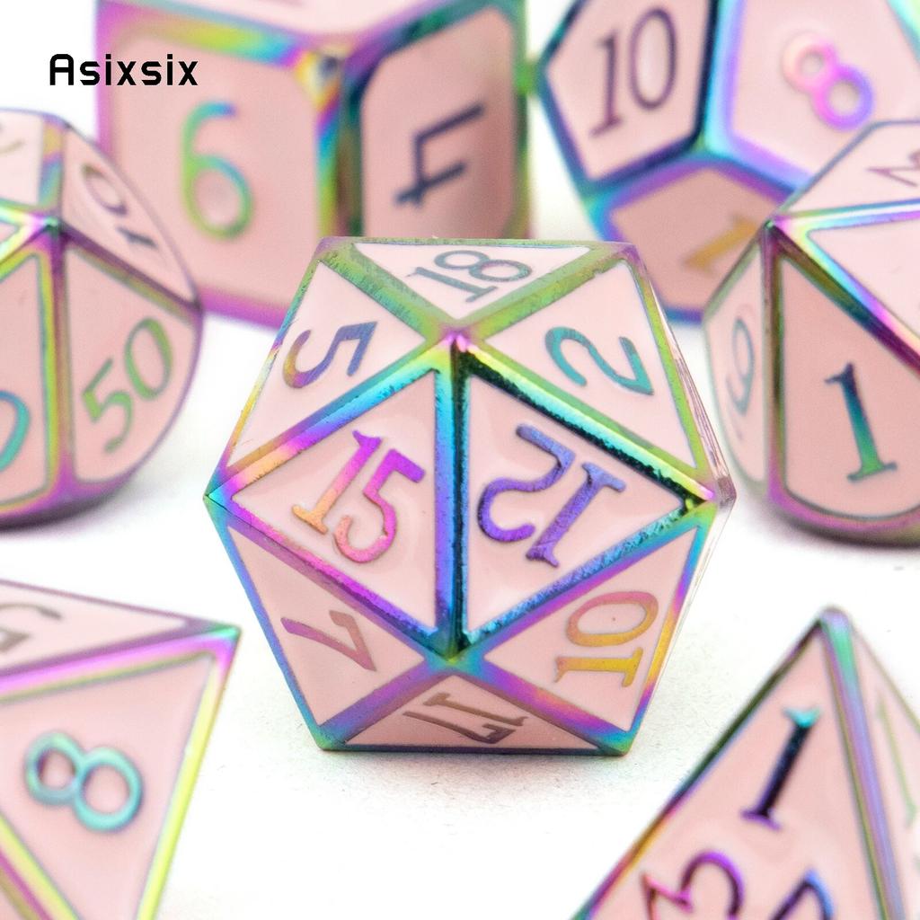 7 Pcs Pink Colorful Standard Metal Dice Solid Metal Polyhedral Dice Set Suitable for Role-Playing RPG  Board Game Card Game