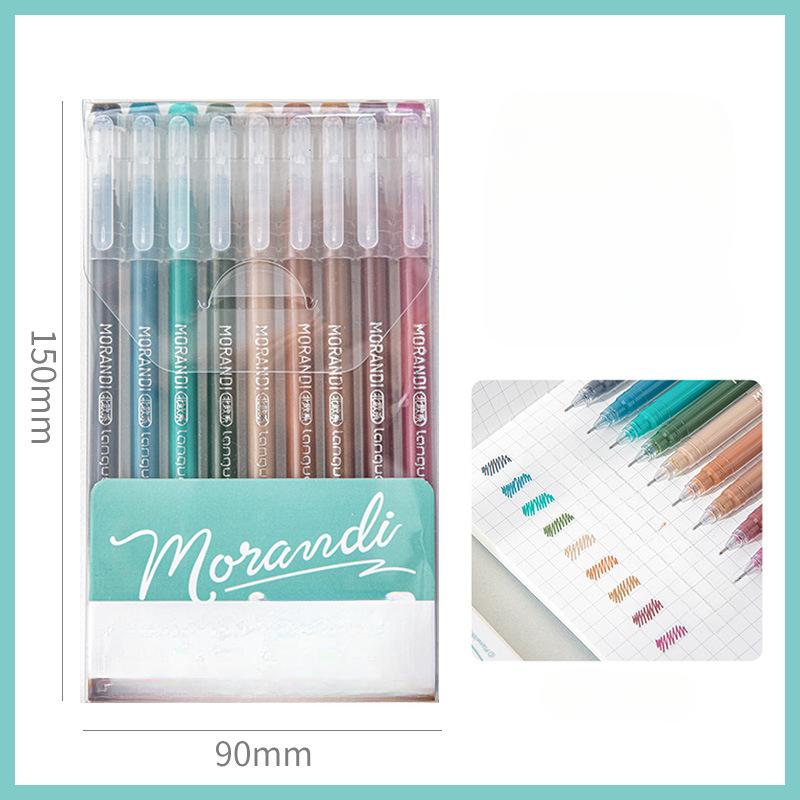 9Pcs/set Morandi Color Gel Pen 0.5mm Colorful Ink Writing Pens for Girl Journal Plan Book Scrapbook Outline Drawing Highlighters