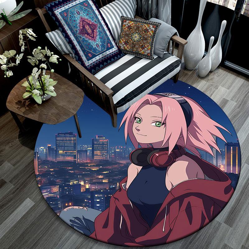 Sakura Pink Theme,Round Area Rug,Carpet Rug for Living Room Bedroom Sofa Playroom Decor,Non-slip Floor Mat