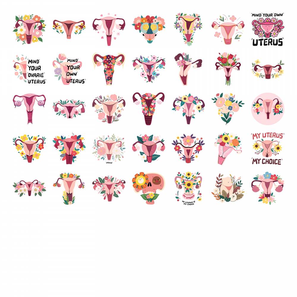 35pcs Feminist Floral Stickers Floral Uterus Floral Stickers Feminist Stickers For Guitar Laptop Helmet Skateboard Guitar DIY