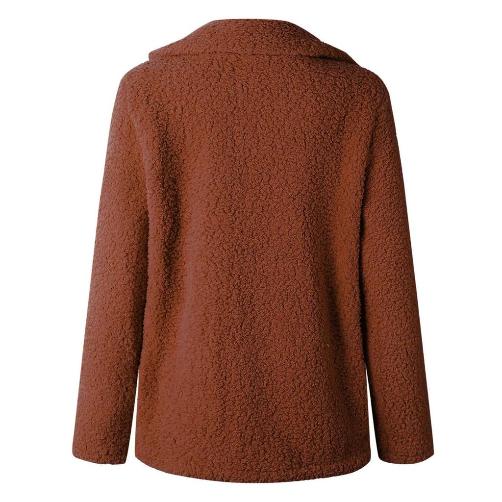 Женская куртка с длинными рукавами, зимнее плюшевое пальто с лацканами и двойной пуговицей