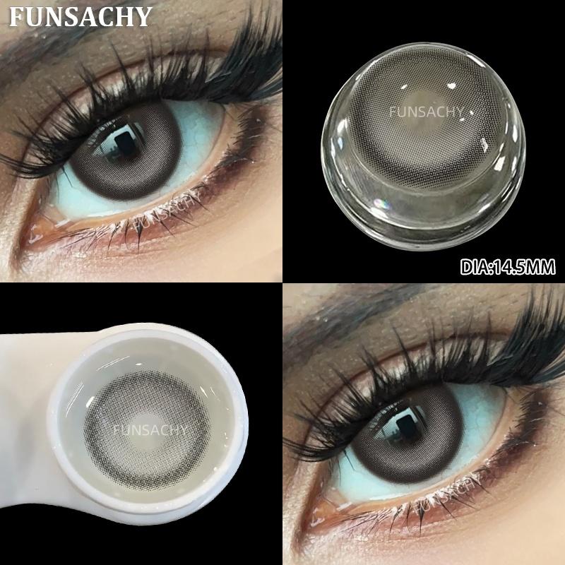 FUNSACHY 1 Pair Grey Colored Contact Lenses Natural Color Brown Lenses for Eyes Blue Cosmetics Pupil Eye Makeup Lens Yearly Use