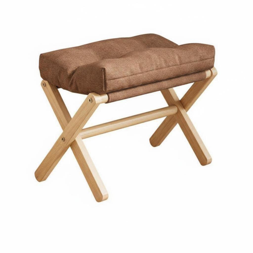 Orange Padded Footstool Wooden Frame Ottoman Chair Cushion for Living Room