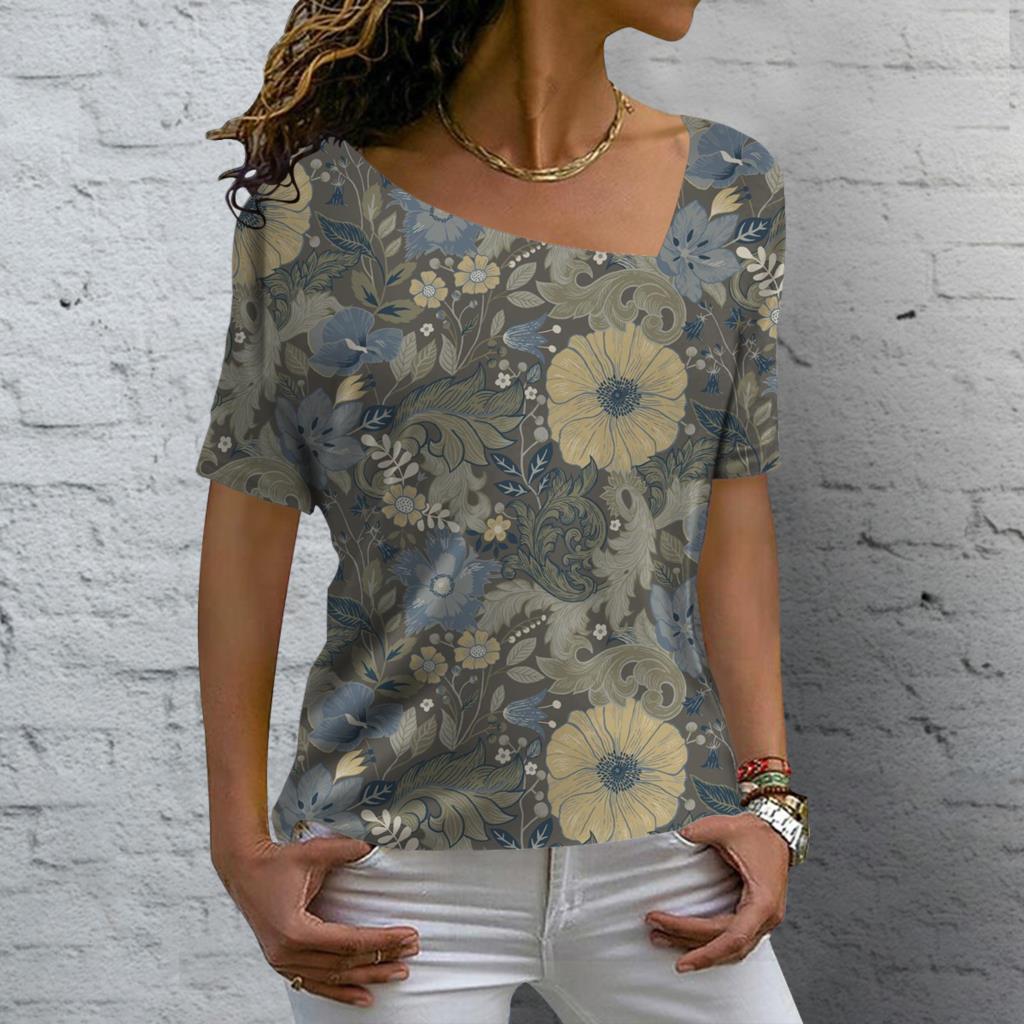 Футболка с цветочным принтом 3D, летняя женская футболка с нестандартным V-образным вырезом, ретро-футболка в стиле Харадзюку с коротким рукавом, свободные топы Y2k