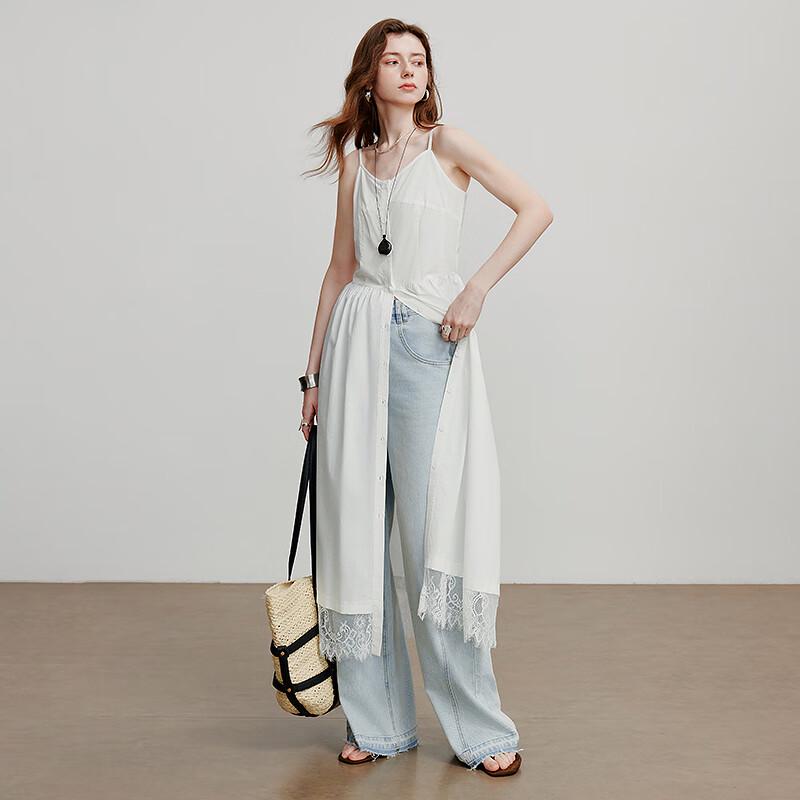 Chuyu 2025 Платье-комбинация с V-образным вырезом из лиоцелла с прохладным прикосновением и кружевной отделкой