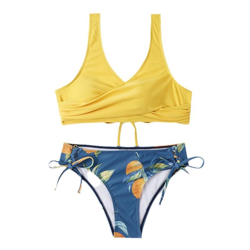 Новый европейский и американский купальник бикини с открытой спиной и разрезом для женщин на 2024 год