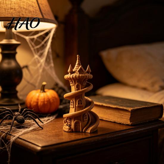 Desktop Ornaments 3D Printed Spire Castle Ornament with Spiral Staircase, Resin Sculpture, Retro Micro Landscape Decor Fairy Tale Decoration