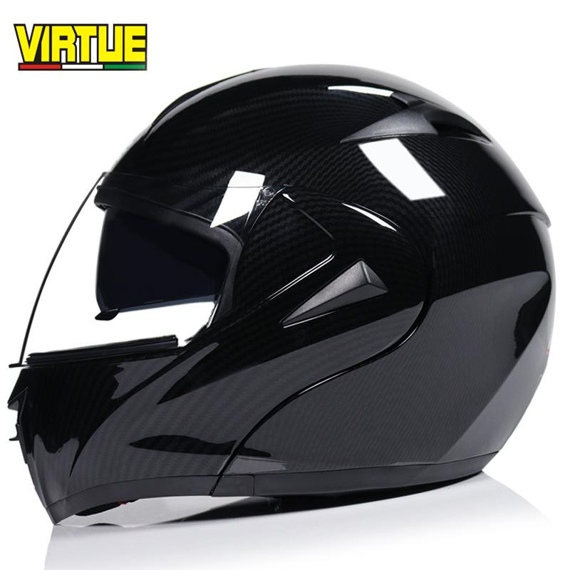 VIRTUE Motorsport Electric Non Motorcycle Helmet Men's Half Helmet Double Lens Full Helmet Running Helmet Carbon Fiber Pattern Road