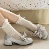 Шелковые туфли Мэри Джейн с круглым носком для женщин, туфли-лодочки на низком каблуке, обувь для свадебного платья, милая обувь с бантом для женщин