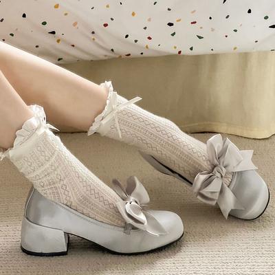 Шелковые туфли Мэри Джейн с круглым носком для женщин, туфли-лодочки на низком каблуке, обувь для свадебного платья, милая обувь с бантом для женщин