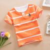Детская летняя детская одежда, футболка из чистого хлопка, двойной вырез, круглый вырез, короткий рукав, в полоску