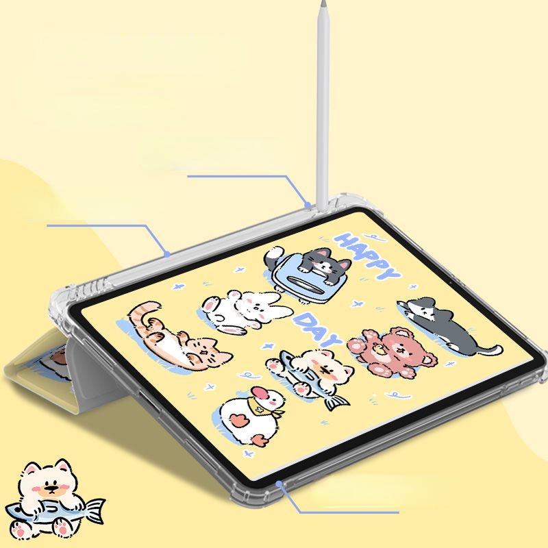 Чехол для iPad 2022 Pro 11, милый чехол для iPad, чехол с подставкой для карандашей, тройной чехол с милым животным, 2019, 2020, 10,2, 7/8, 2018, 9,7, 5/6, с подставкой для карандашей