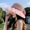 Соломенная шляпа с бантом из органзы в стиле Хепберн, женская пляжная шляпа, французская ретро широкополая шляпа-ведро, складная шляпа от солнца