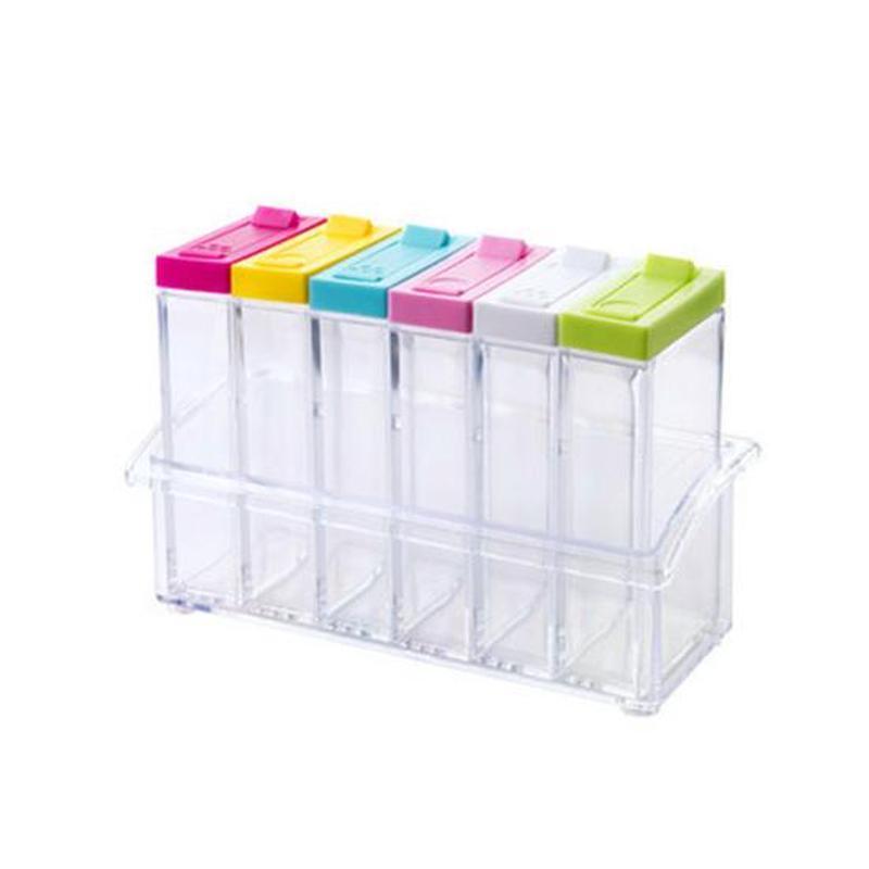 6Pcs/Set Seasoning Box with Tray Condiment Storage Plastic Moisture-Proof Salt Jar