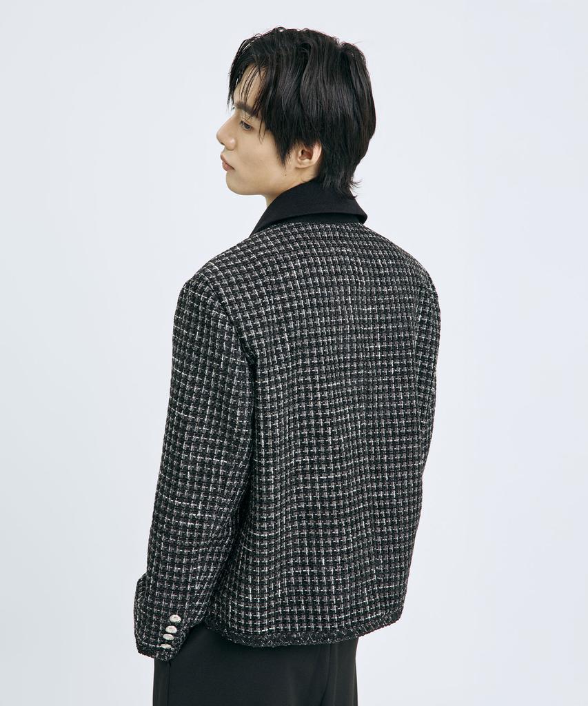 TEN PAST SEVEN Oversized Contrast Collar Tweed Jacket
