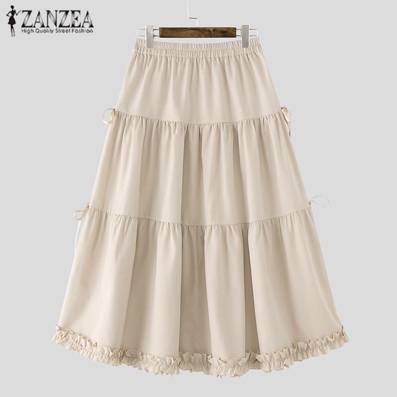 ZANZEA Женские летние юбки А-силуэта с эластичной резинкой на талии и завязывающимся узлом и оборками по подолу