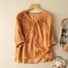 Women's Summer Embroidery Lace Slimming Blouse Boho V Neck Loose Fit Comfy Cotton Linen Tunic Blouse Half Sleeve Tee Shirt Tops