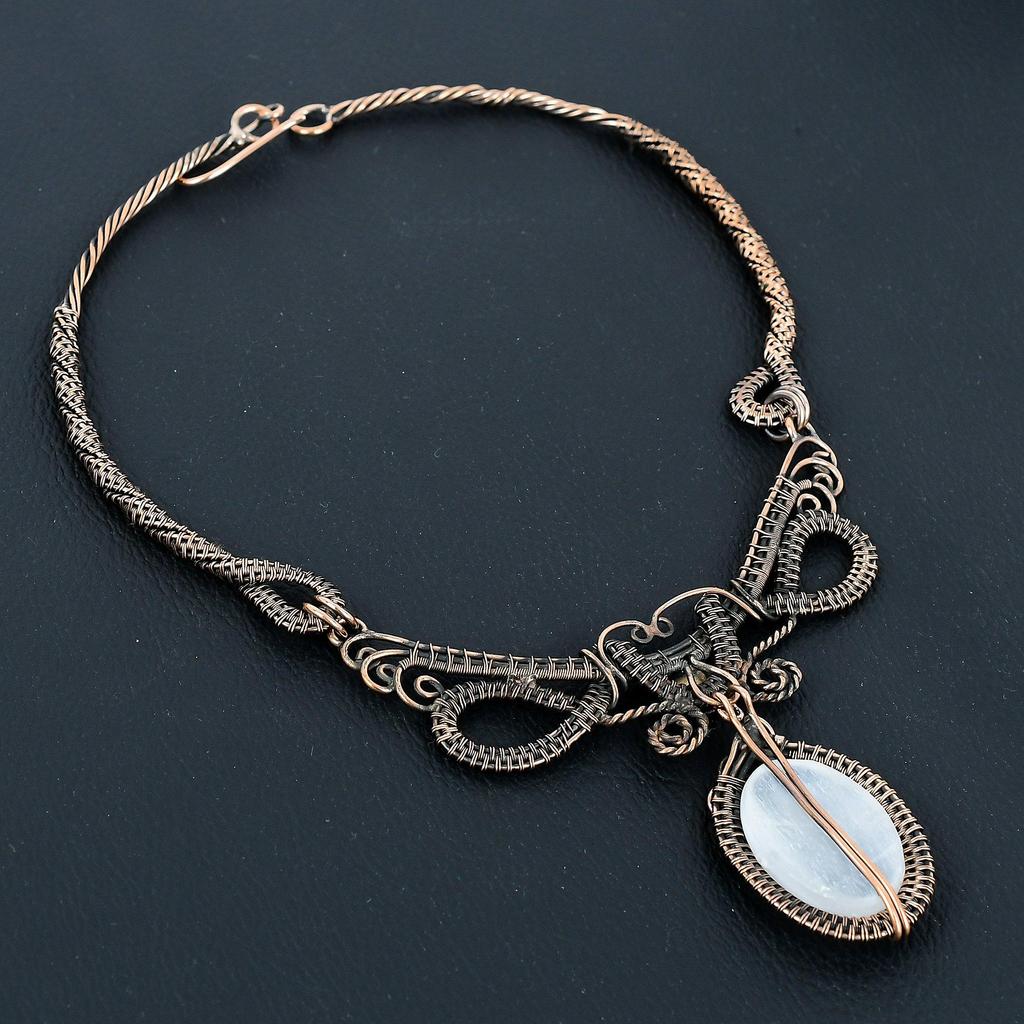 Ожерелье с друзой селенита, обернутое медной проволокой 999 пробы, с регулируемой цепочкой, ожерелье ручной работы с драгоценным камнем ко Дню памяти