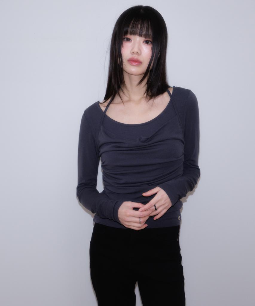 ROSEFRANTZ Drape Layered Halter Long Sleeve [Charcoal]