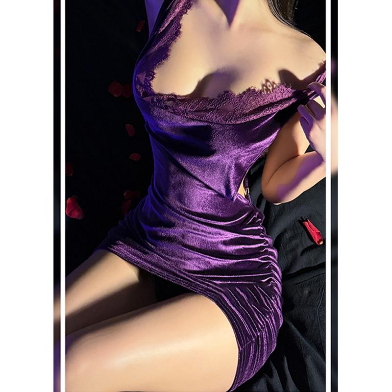 Sexy Lingerie Suspenders Velvet Lace Backless Nightdress Pure Desire Uniform Pajamas