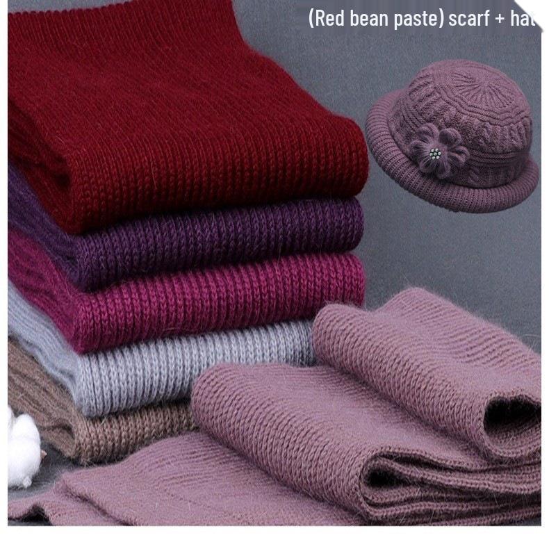 Scarf Knitted Warm And Hat Set For Middleaged And Elderly Women