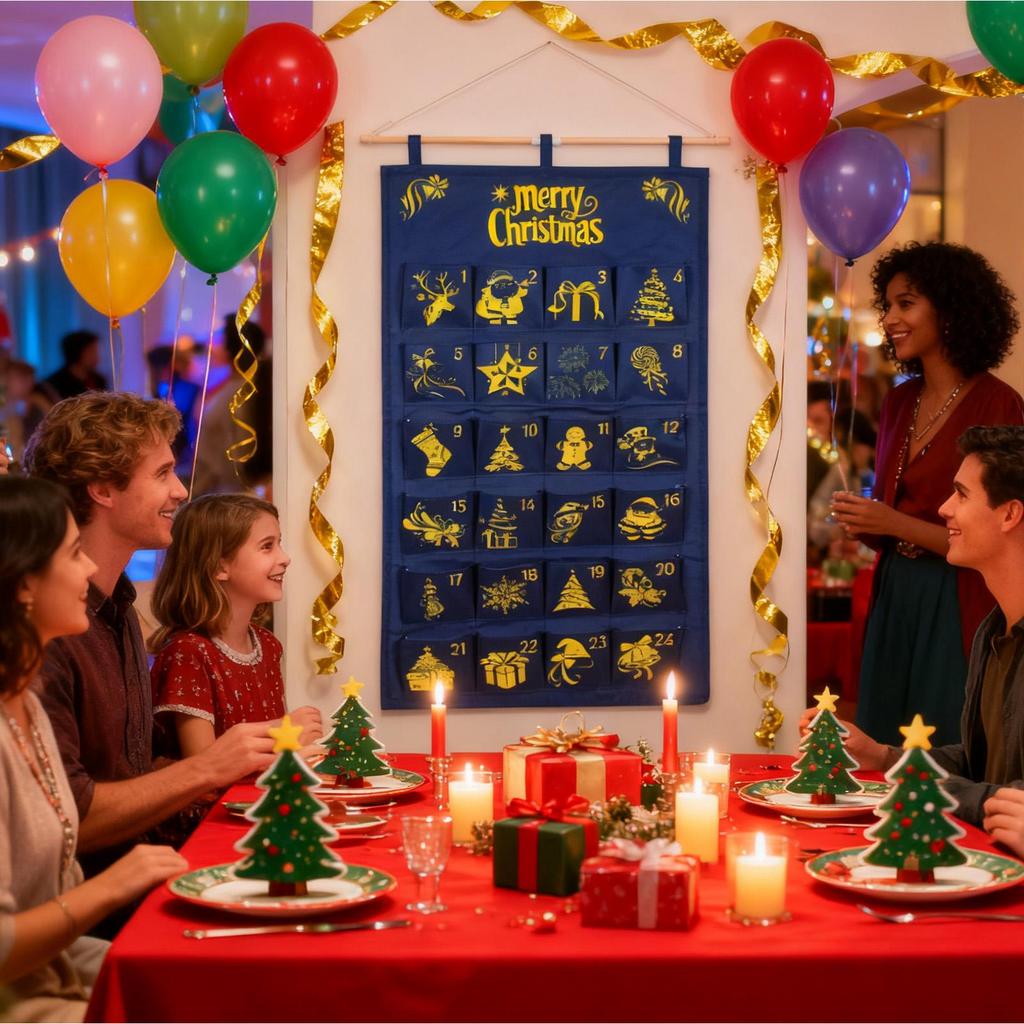 Advent Pocket Calendar 2025 24-Day Fillable Wall Decor Hangable Fabric Calendar with Pockets for Classroom Kindergarten Bedroom