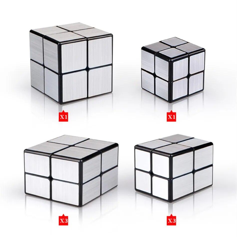 QiYi Mirror 2x2 Magic Cube Puzzle Speed ​​Magic Cube Золотая/Серебряная наклейка Кубик Игрушки для детей