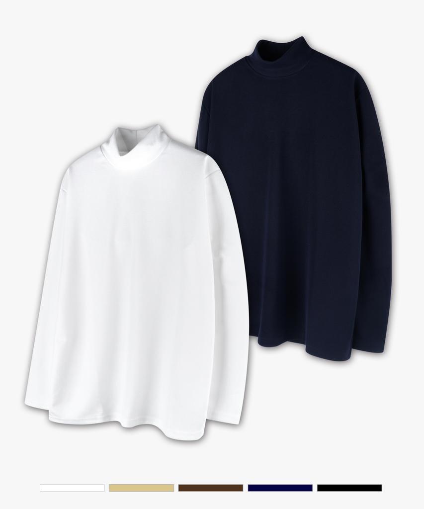 ESN [Set] Ribbed Half Turtleneck Knit T-Shirt