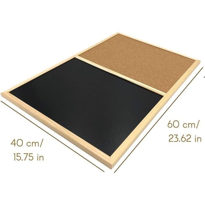 Tableau Liège Magnétique - Creative Home - 60 x 40 cm - Noir Ardoise - Cadre en Pin - Bureau