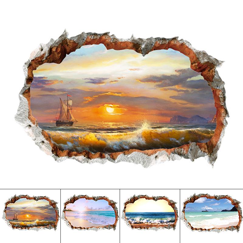 3D океан стены наклейки ванная комната пол искусство наклейка для украшения домашней комнаты