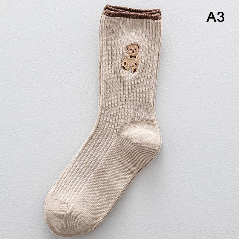 1 пара носков с мультяшным медведем, мягкие хлопковые носки, осенние кофейные чулки, женские носки Kawaii, корейские повседневные чулки для женщин