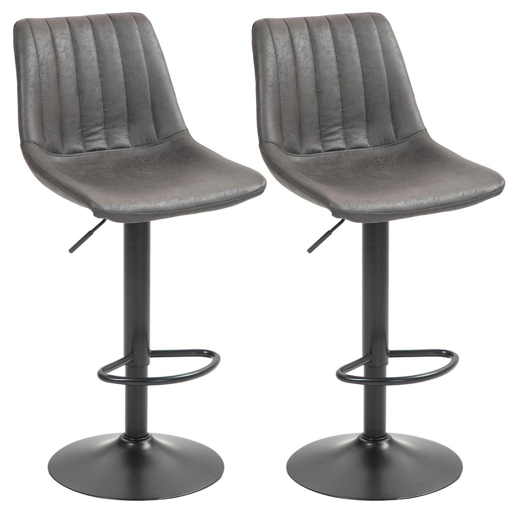 Set of 2 Bar Stools in Retro Design, Incl. Footrest, Height-Adjustable, Gas Lift, Dark Grey