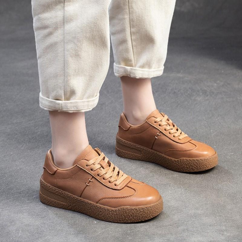 Johnature Туфли на плоской подошве в британском стиле, повседневные и универсальные, из натуральной кожи, с мягкой подошвой, на шнуровке, женские туфли