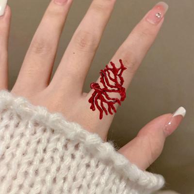 Женское кольцо, красный коралл, ажурный гладкий сплав, преувеличенный стиль в стиле хип-хоп, регулируемая манжета на запястье, женский браслет, повседневные ювелирные изделия для вечеринок