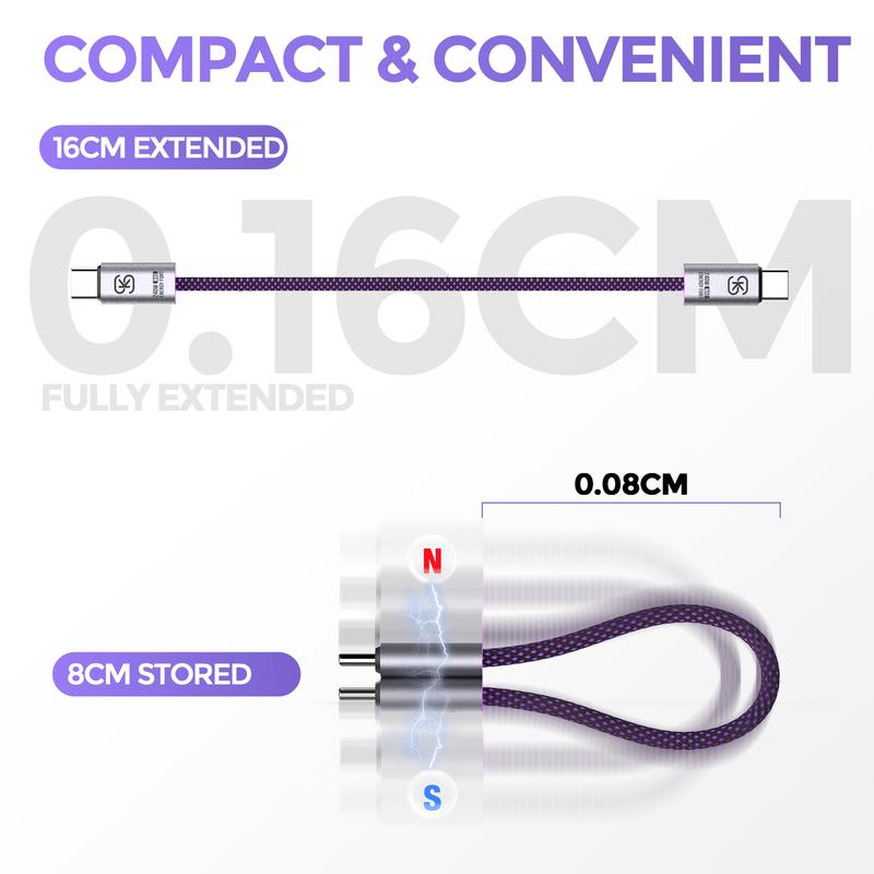 Magnetic USB C Cable 240W Fast Charging Type C Cable 480Mbps Data Transfer Short Power Bank Cable for iphone 17 Samsung Huawei