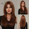Long Straight Ginger Wig Layered Wavy Wigs with Bangs Heat Resistant Synthetic Wigs for Women Copper Brown Hair Wig