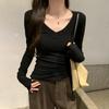 Discounted Sweet Spicy Screw Thread V-Neck Slimming InnerT Shirt Women's Brand New Design Sensibility Top