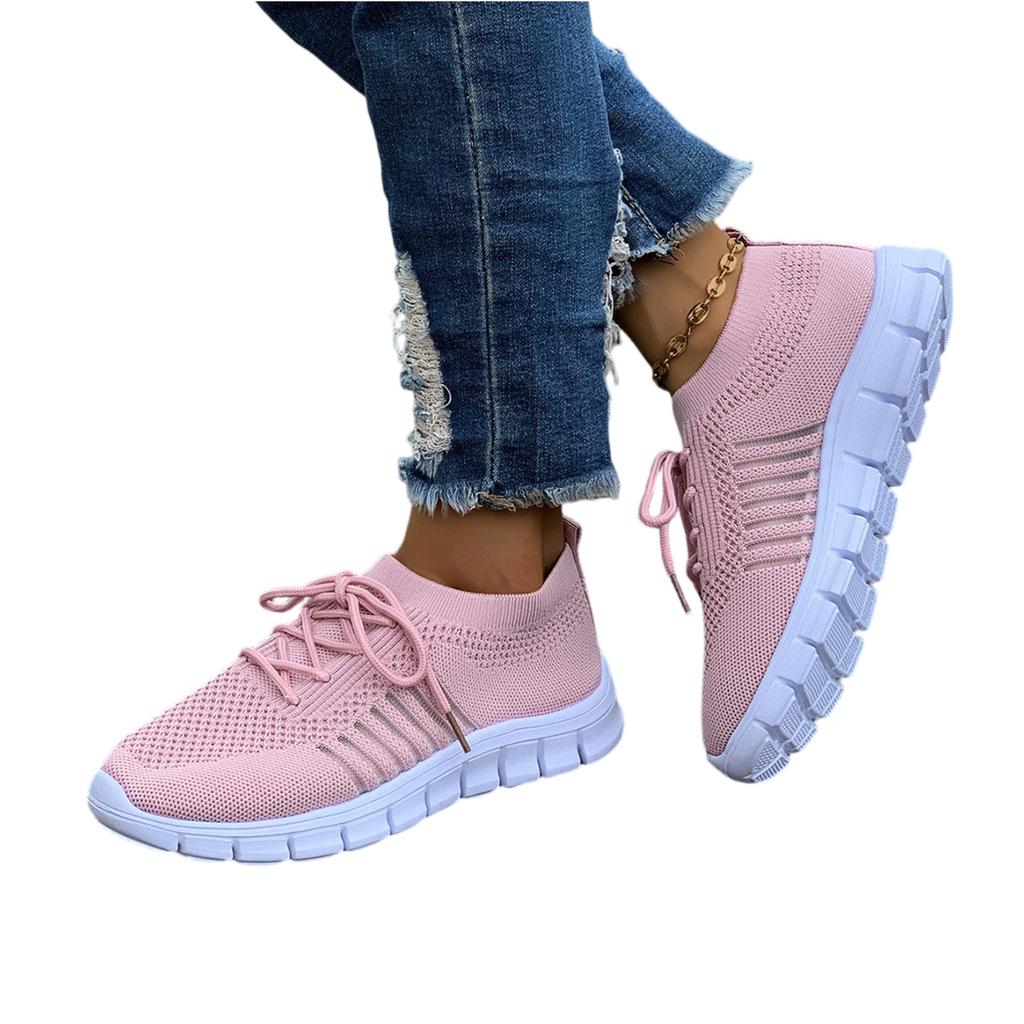 Женские дышащие спортивные кроссовки Flyknit с сеткой, низкие, на шнуровке, с платформой, повседневные кроссовки для ежедневной носки