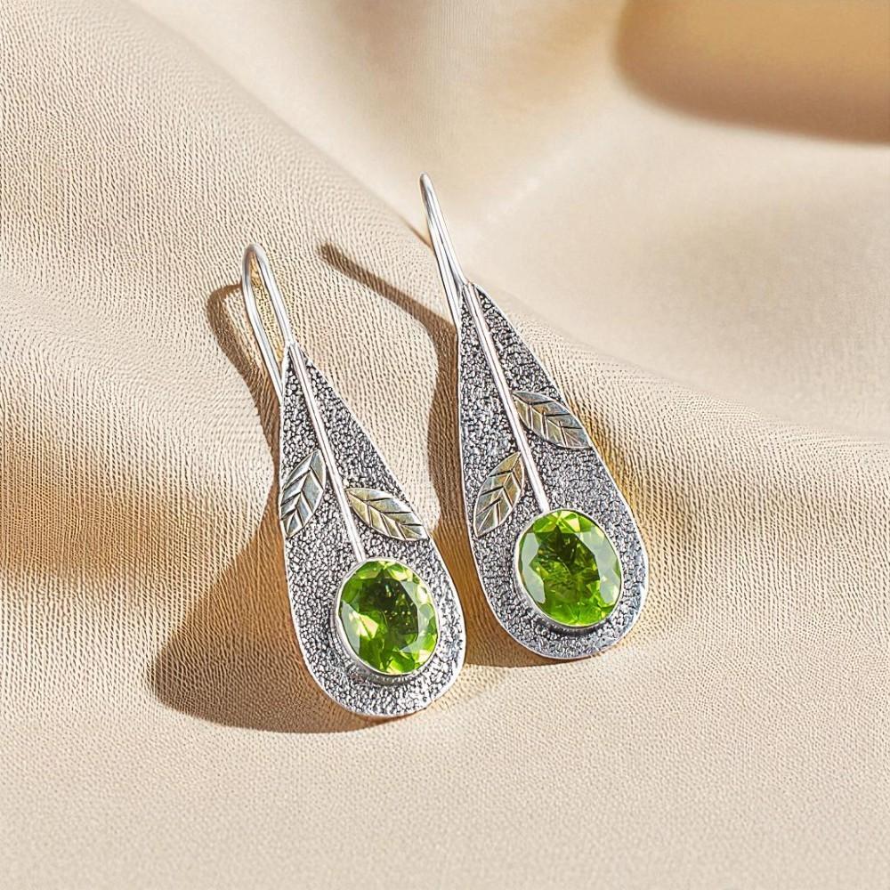 Хризолит Драгоценный камень Серебро 925 пробы Ювелирные изделия Ручной работы Серьги-капли/подвески 2,00" EE-72-6