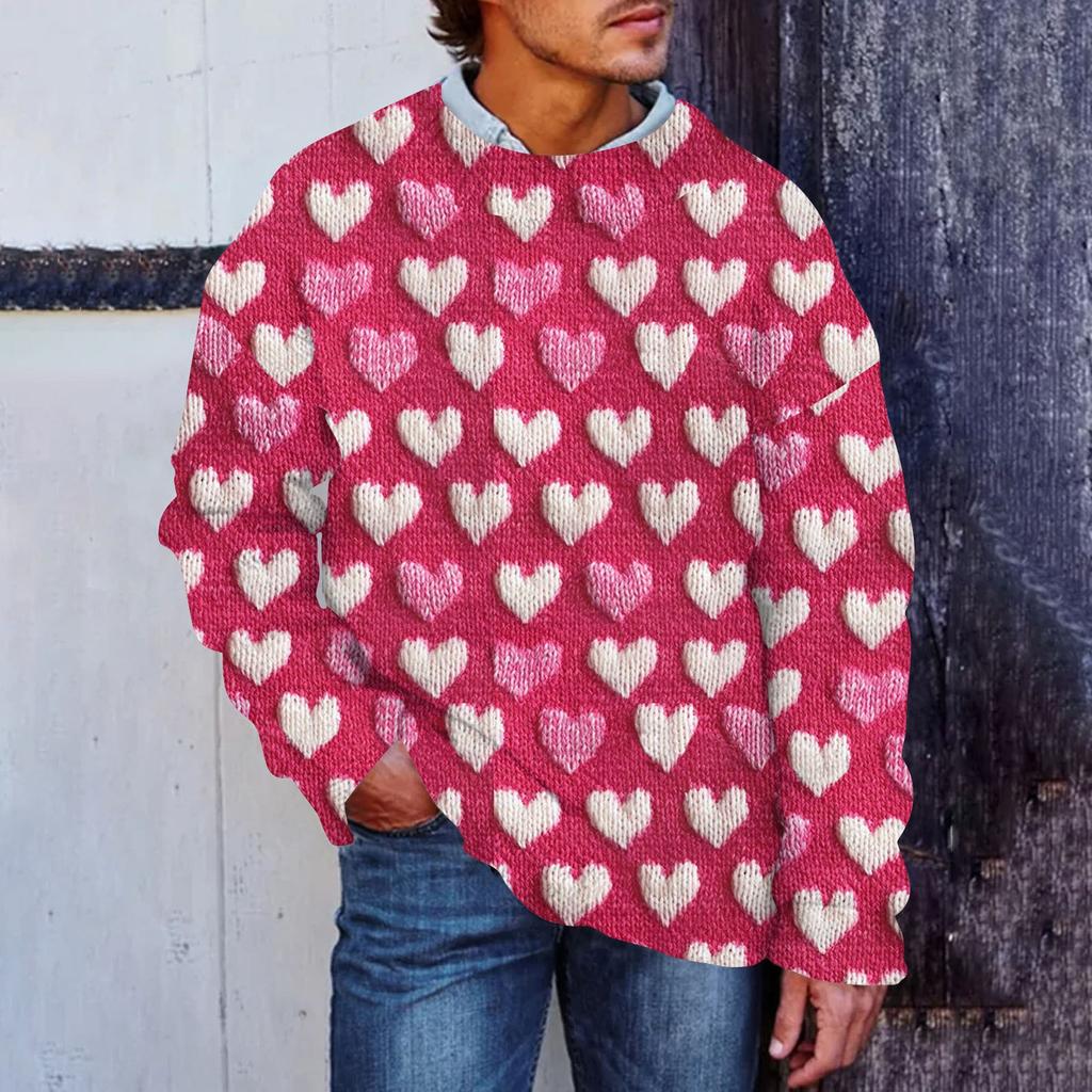 Мужской свитер с принтом ко Дню святого Валентина, толстовка с круглым вырезом, свободный топ с длинными рукавами