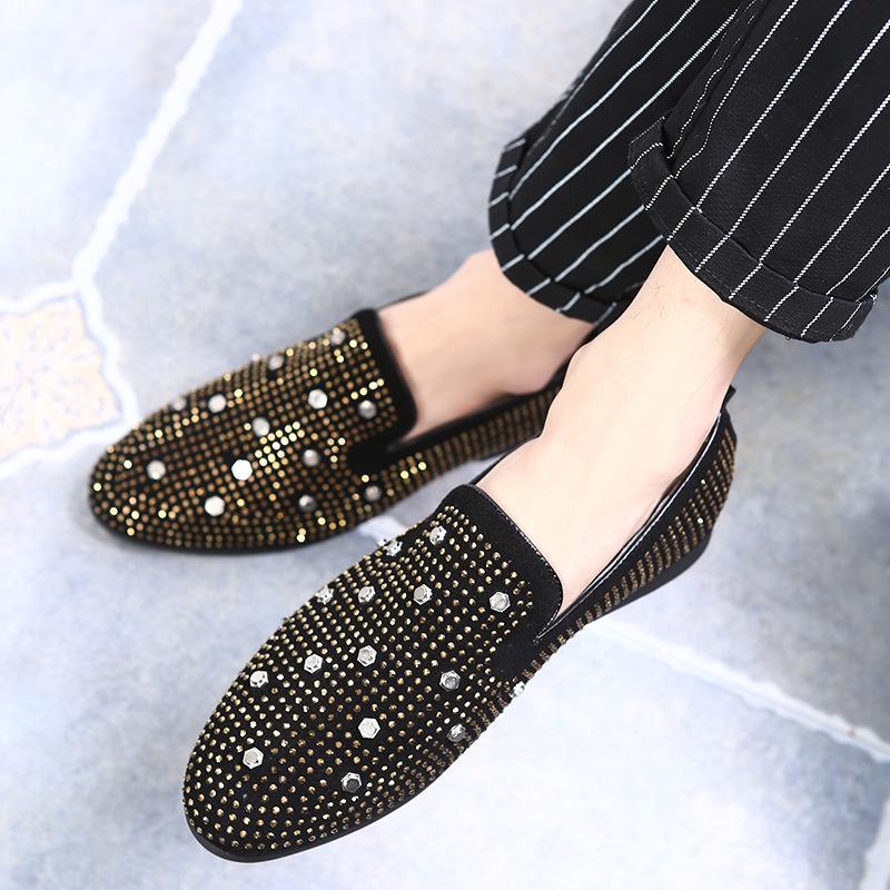 Модные мужские мокасины весна и осень новые модные мужские повседневные туфли со стразами и кристаллами в европейском стиле мужские кроссовки