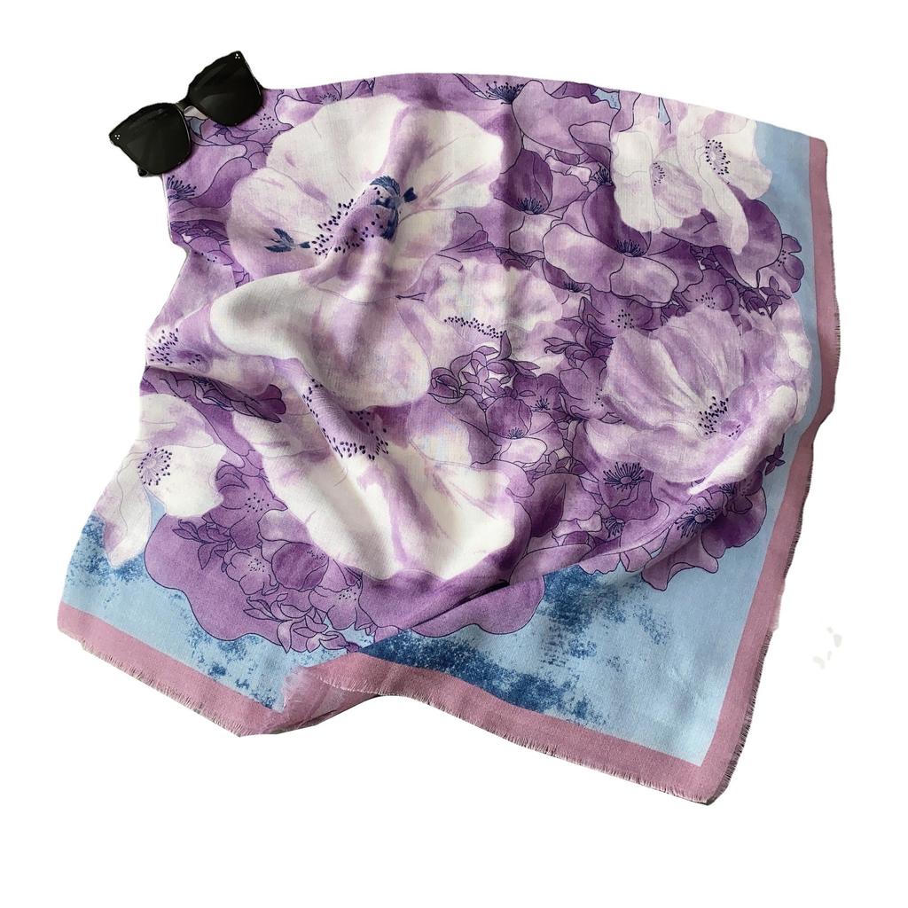 New 130 Beard Removal Large Square Scarf Femininity Purple Flower Shawl Versatile Fashion Scarf Mother's Day Gift