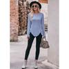 Autumn and Winter Women's Blouse Round Neck Pit Stripes Abrasion Solid Color Long Sleeve Tops