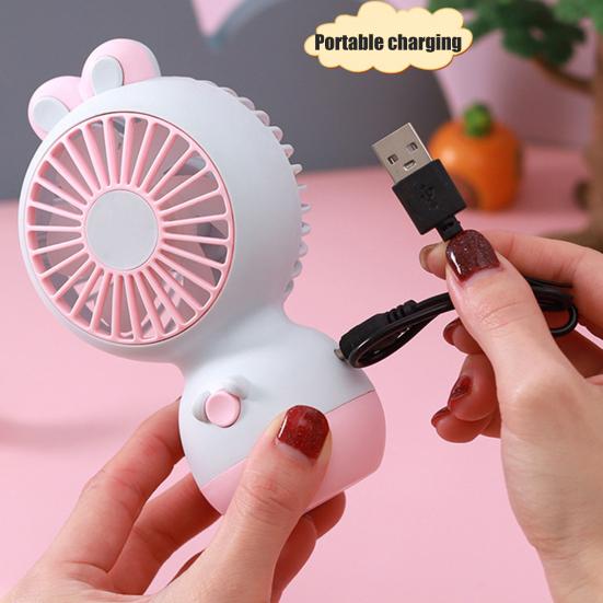 USB Handheld Fan Strong Airflow Low Noise Cartoon Shape Compact Design