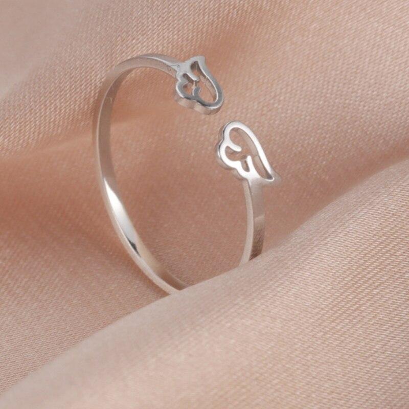 Couple Rings Adjustable Angel Wings Ring Stainless Steel Cute For Women Fashion Jewelry Wedding Gifts