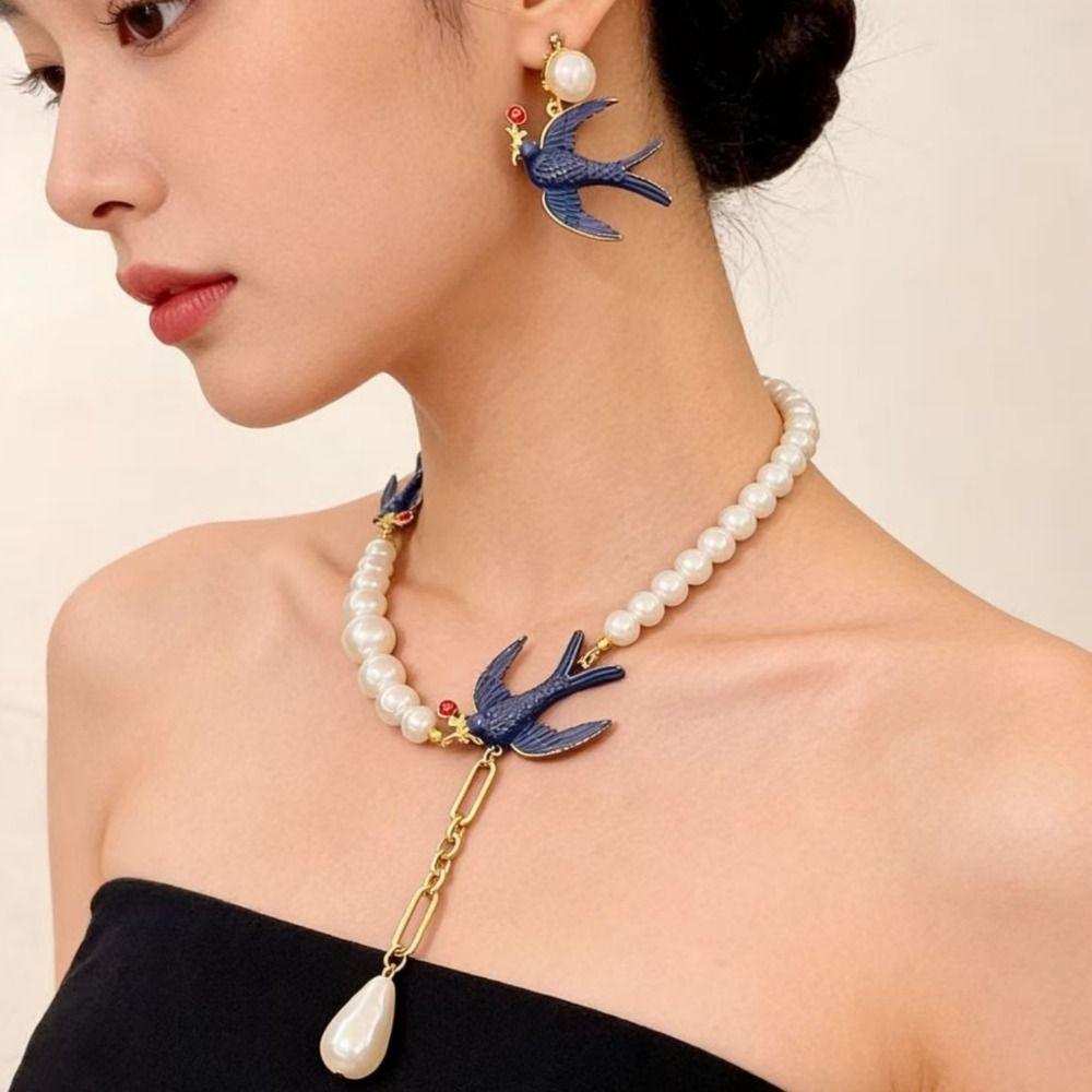 Bird Woven Baroque Pearl Necklace Beads Women's Jewelry Set Banquet Accessory