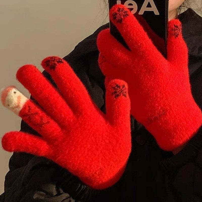 Праздничные красные плюшевые перчатки с сенсорным экраном «Олень» — теплый и милый зимний аксессуар для женщин и студентов