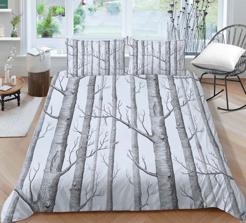 Branch Print Quilt Cover Pillowcase 2 or 3 Pieces of Plant Bedding Set Single Bed Double Bed Full Size Washable Zippered Bedding